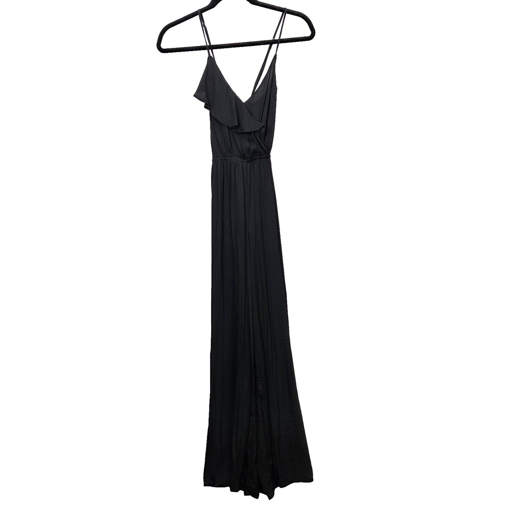 NEW Victoria Secret Satin Black Jumpsuit Ruffle Detail XS $79